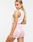 Asos Design Jersey Wfh Suit Shorts In Pink Check-multi