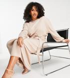 Pretty Lavish Curve Tie Waist Knitted Midaxi Dress In Dusky Pink