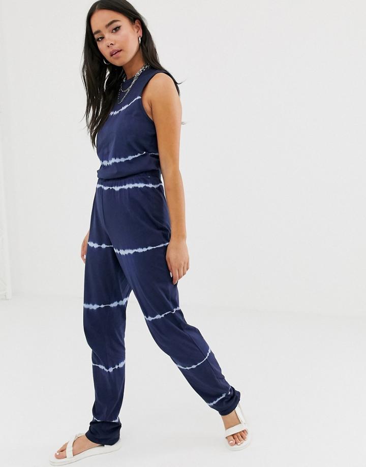 Noisy May Willow Tie Dye Jumpsuit-navy