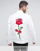 Reclaimed Vintage Revived Oversized Denim Jacket With Rose Back Print - White