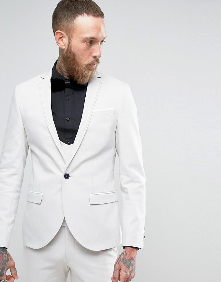 Noose & Monkey Super Skinny Suit Jacket With Double Piping - Gray