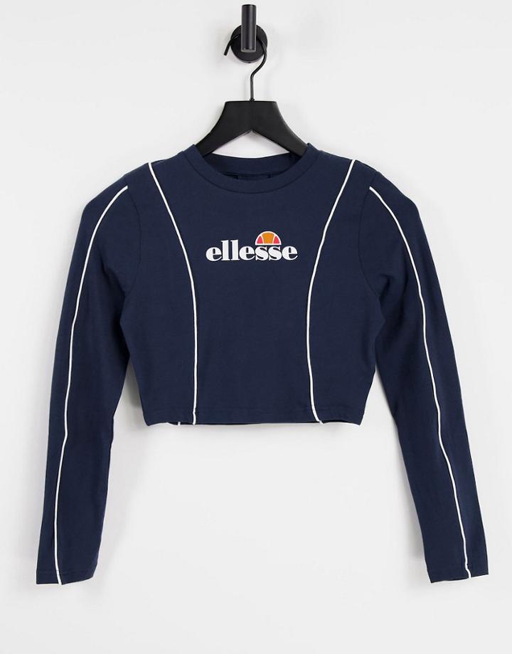 Ellesse Long Sleeve Crop Top With Piping In Navy