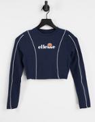 Ellesse Long Sleeve Crop Top With Piping In Navy