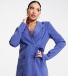 4th & Reckless Tall Tie Side Blazer With Front Spilt In Blue - Part Of A Set-blues