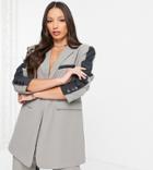 4th & Reckless Tall Oversized Mix Color Block Sleeve Blazer In Gray-grey