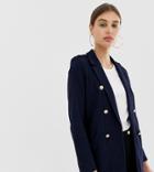 River Island Jersey Blazer With Double Breasted Buttons In Navy - Navy