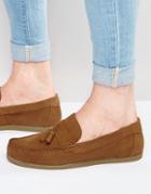 Asos Tassel Loafers In Tan Suede With Gum Sole - Tan