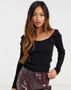 River Island Long Sleeved Scoop Neck T-shirt In Black