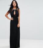 Tfnc Petite High Neck Embellished Maxi Dress With Lace Insert