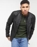 Only & Sons Faux Leather Biker Jacket In Black