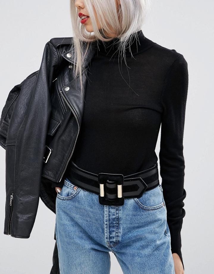 Asos Wide Covered Buckle Waist Belt - Black