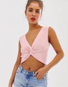 Asos Design Twist Front Knitted Crop Top - Pink