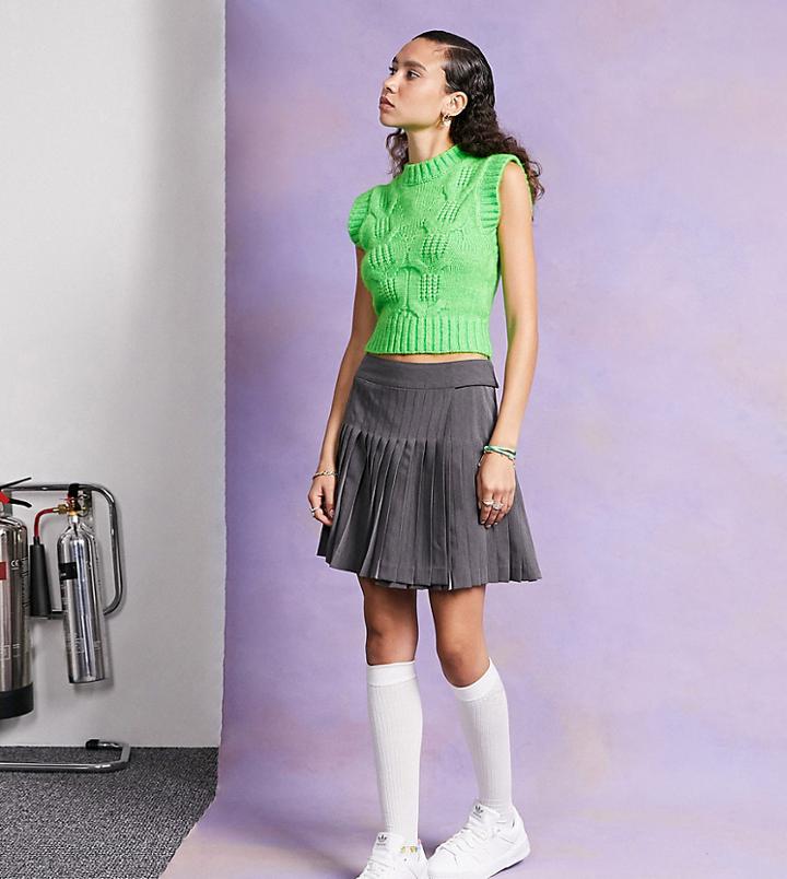 Collusion Mini Pleat Wrap Skirt In Gray-grey