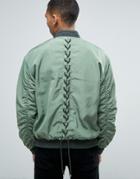Asos Bomber With Lace Up Back In Khaki - Green