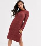 Vero Moda Petite Knitted Midi Dress With Side Split In Brown
