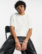 Asos Design Oversized T-shirt In Rib With Cut Out Modesty Triangle In Blue-blues