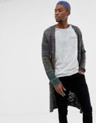 Asos Design Longline Textured Cardigan In Navy Space Dye Yarn - Brown