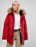 Carhartt Wip Oversized Anchorage Parka Jacket With Faux Fur Hood - Red