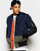 Asos Cut And Sew Bomber Jacket With Ma1 Pocket - Navy