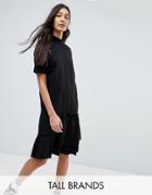 Noisy May Tall Asymmetric Sweat Dress With Ruffle Trim - Black
