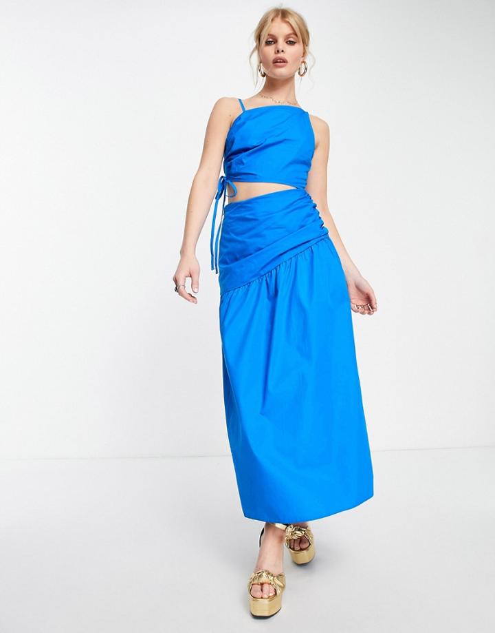 Topshop Ruch Waist Out About Poplin Midi Dress In Cobalt Blue