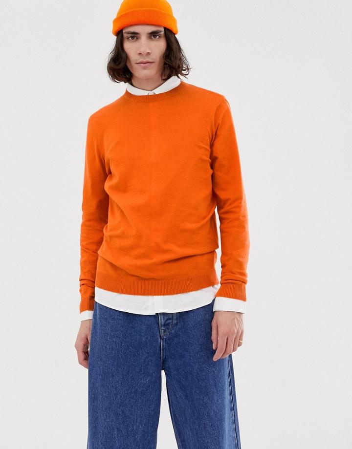 Asos Design Cotton Sweater In Orange - Orange