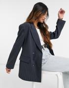 Selected Femme Double Breasted Blazer In Pinstripe-multi