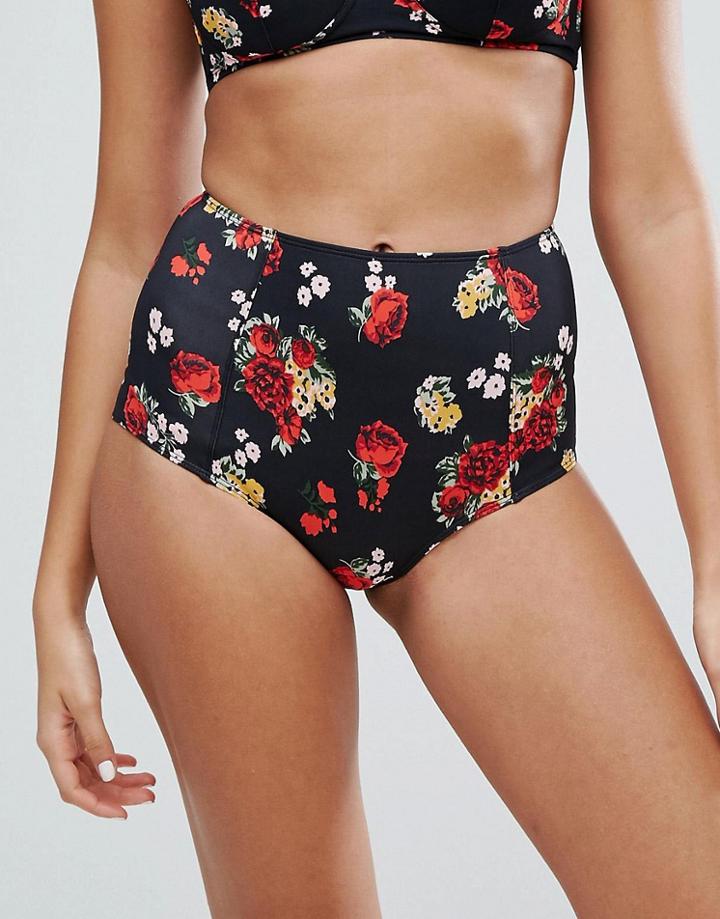 Monki Dark Floral Highwaisted Bikini Bottoms - Multi