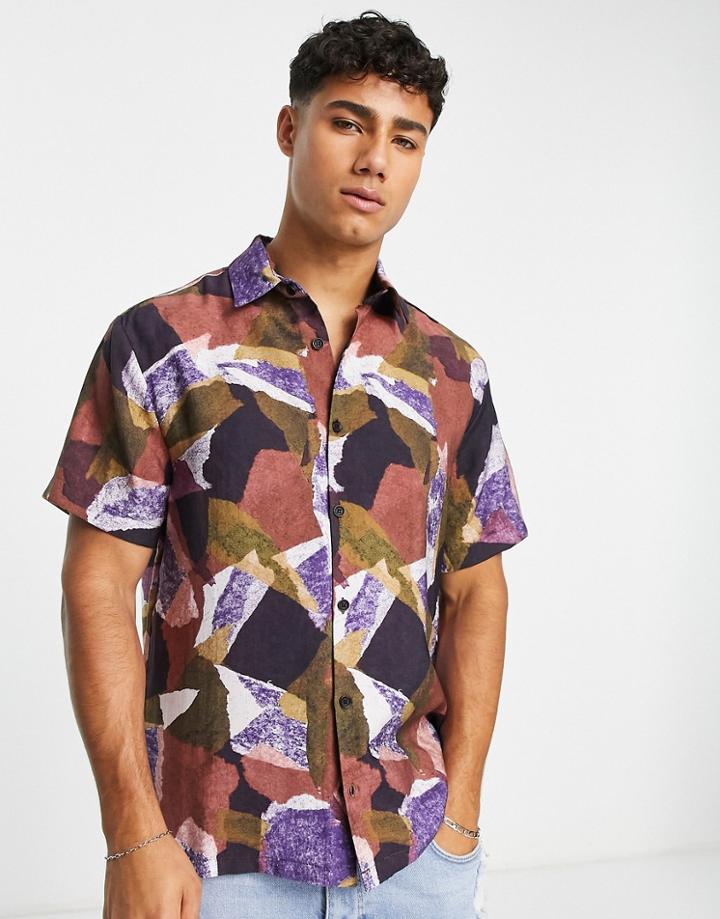 River Island Short Sleeve Studio Abstract Shirt In Black