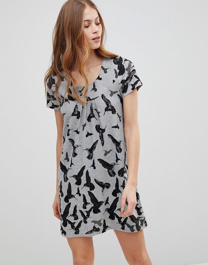 Qed London Bird Printed Tunic Dress - Gray