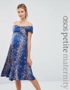 Asos Maternity Petite Twist Off Shoulder Skater Midi Dress In Vintage Floral - Multi