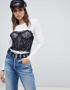 Miss Sixty Bralette Detail Long Sleeve Top - White