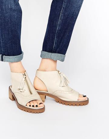 Asos Avenge Peep Toe Ankle Boots - Nude