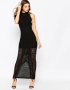 Bardot High Neck Midi Dress With Laser Cut Overlay - Black