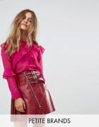 Fashion Union Petite Blouse With Ruffle Layers In Sheer Fabric - Pink
