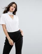 Asos Tee With Shirred High Neck Choker - White