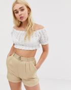 Pull & Bear Broderie Crop Top In White - White