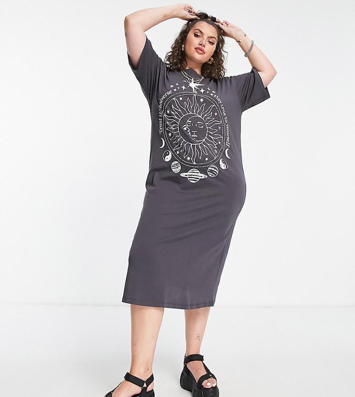 Asos Design Curve Exclusive Solstice Midi T-shirt Dress-gray