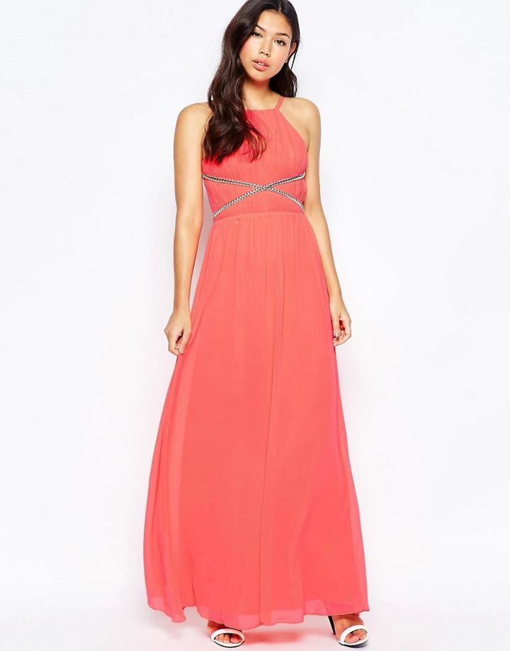 Lipsy Maxi Cami Dress With Applique Detail - Orange