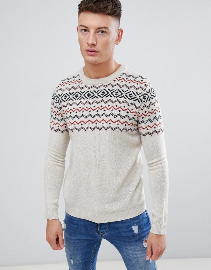 Pull & Bear Jacquard Sweater In Ecru - White