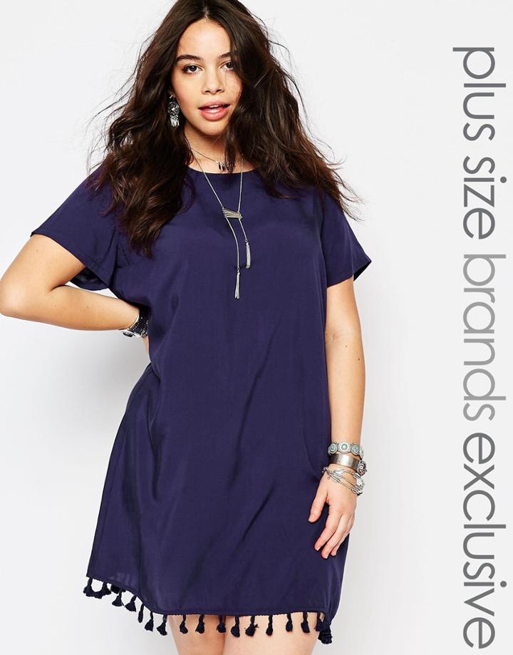 Alice & You Cap Sleeve Shift Dress With Tassel Hem - Navy