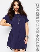 Alice & You Cap Sleeve Shift Dress With Tassel Hem - Navy