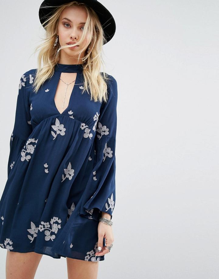 Honey Punch Choker Detail Dress - Blue