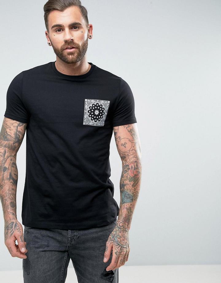 Asos T-shirt With Mock Pocket Print - Black