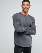 Asos Longline Long Sleeve T-shirt With Ruche Sleeve And Strap - Black