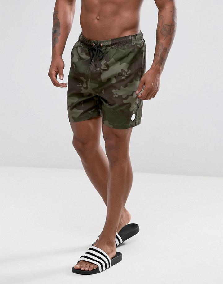 Threadbare Camouflage Swim Short - Green