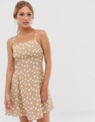 Mango Polka Dot Cami Dress With Matching Scrunchie In Beige - Beige