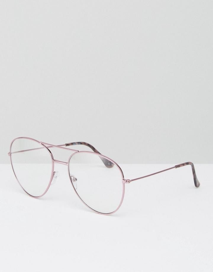 Asos Geeky Clear Lens Aviator In Pink Metal - Pink