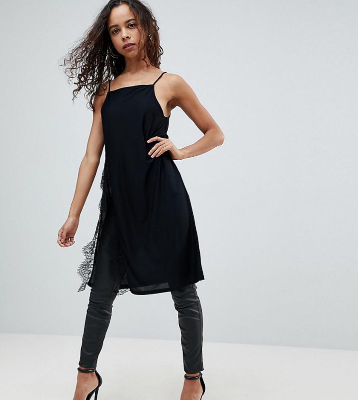 Asos Petite Longline Cami With Lace Split - Black
