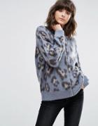 Weekday Leopard Print Knit Bomber - Blue